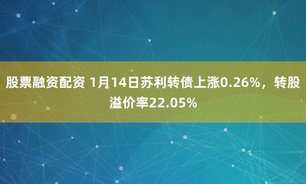 股票融资配资 1月14日苏利转债上涨0.26%，转股溢价率22.05%